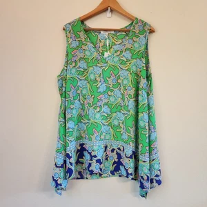 Top donna senza maniche scollo a V rosa e oliva paisley verde floreale multicolore 1X nuovo con etichette - Foto 1 di 17