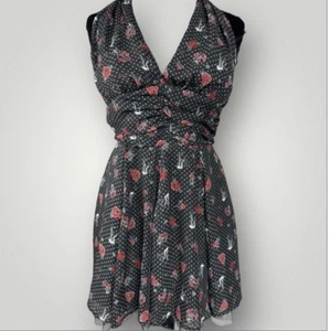 Hell Bunny Goth Halter Dress Black Retro Pin Up Rockabilly Flare Festival Small - Picture 1 of 13
