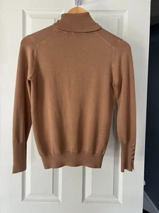 Zara Camel Brown Turtleneck Sweater Women’s Size L Long Sleeve Button Cuff - Picture 1 of 5