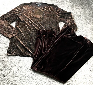 Dialogue Womens Skirt Top Set Sz M Floral Velvet 3/4 Sleeve Stretch QVC NWT - Picture 1 of 18