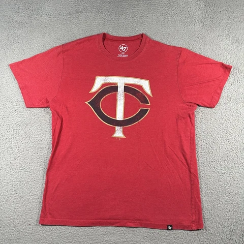 Minnesota Twins Shirt Medium Red Short Sleeve Logo Graphic Tee Cotton Blend Mens Cover
