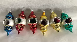 Lot 6 Vintage Mercury Glass Indent Finial Teardrop Christmas Ornaments - Picture 1 of 8