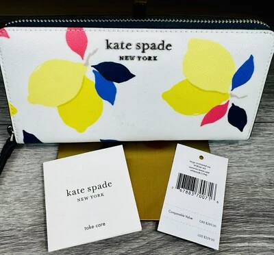 Cartera Kate Spade New York Lemon Zest Continental Grande Cremallera Completa Certificado de Autenticidad Nueva con Etiquetas Foto 1 de 4