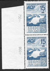 FINLAND SG 487 x 2, MARGIN MOUNTED VERTICAL PAIR; 75 ANNIVERSARY U.P.U. 1949 - Picture 1 of 2