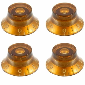 (4) EMBOSSED Vintage Style Top Hat Bell Knobs fit Gibson® USA & CTS, AMBER - Picture 1 of 2