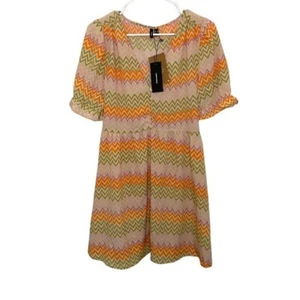 Nuovo! Mini Abito Vero Moda Chevron Multicolore Manica Cinche - Foto 1 di 7