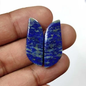 26.00 Cts Lapis Lazuli Earrings Making Cabochon Pair Natural 28X11X3.5 MM - Picture 1 of 6