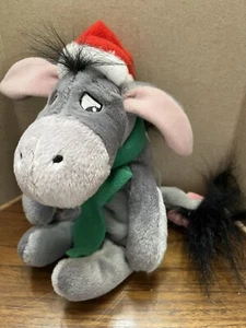 VTG Disney Eeyore Winnie The Pooh w/ Santa Hat Scarf Plush Christmas Approx 10” - Picture 1 of 5