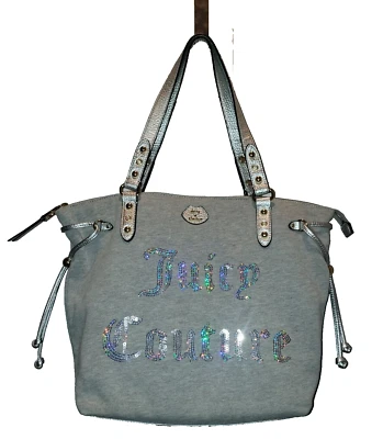 BOLSO DE MANO JUICY COUTURE TEJIDO POLAR TEJIDO Y CUERO CON LENTEJUELAS GRIS MONEDERO Foto 1 de 4