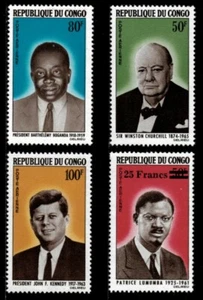 Congo 1965 - World Leaders In Memoriam, Surcharge, Churchill, JFK - Set of 4 MNH - Picture 1 of 1