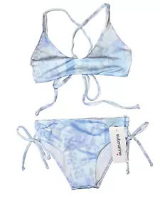 Submarine girls 2pc blue cheetah print criss cross tie bikini size 8 NWT - Picture 1 of 3