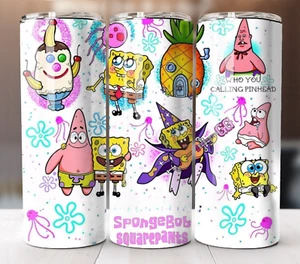 20oz Insulated Tumbler with Straw Stainless Steel Mug SpongeBob & Patrick - Picture 1 of 8