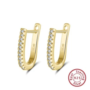 Damen Ohrringe Klapp Creolen 925er Sterling Silber Micro Pave Kinder Ohrschmuck - Bild 1 von 5