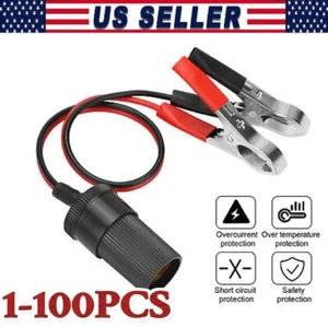 Car Battery Alligator Clamp Cable Clip Cigarette Lighter Adapter Socket 12V Lot - Picture 1 of 10