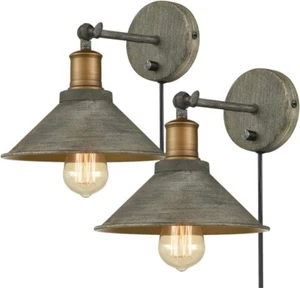 Vintage Farmhouse Wall Sconces Hardwired or Plug-in Bedroom Bath Wall Lamps Set - Picture 1 of 10