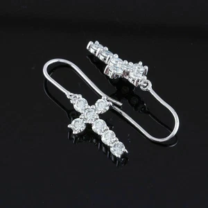 Drop & Dangle Cross Earrings 1.5 Ct Round Simulated Diamond 14K White Gold Over - Picture 1 of 2