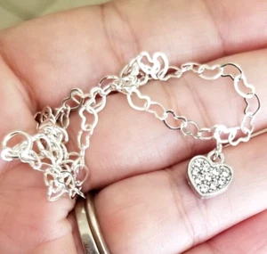 Crystal Heart Anklet Silver Anklet Silver Heart Anklet Womens Chain Anklets - Picture 1 of 5