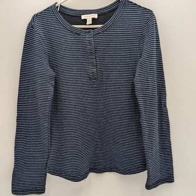Vintage America Ariel Henley Long Sleeve Top Small Stripe Navy White Women's - Image 1 of 4