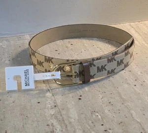 Michael Kors MK Monogram Logo Buckle Gürtel Braun Beige Damen Größe S Canvas Neu - Bild 1 von 13