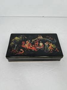 Caja de baratijas de hojalata Fricke & Nacke de colección Alemania Occidental Troika trineo ruso para 3 caballos - Imagen 1 de 7