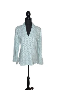 90's/Y2K Carole Little Women's Light Blue Linen Eyelet Popover Top Size L - Picture 1 of 14