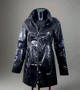 Firetrap Black Abrigo 2/4" Wet Look "Shaped Distrassed Efecto New Con Tag Eu 8 - Imagen 1 de 7