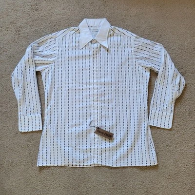 Vintage 70s Pierre Cardin French Cuff Dress Shirt Size 16-34 Dot Matrix Stripe - Image 1 of 4
