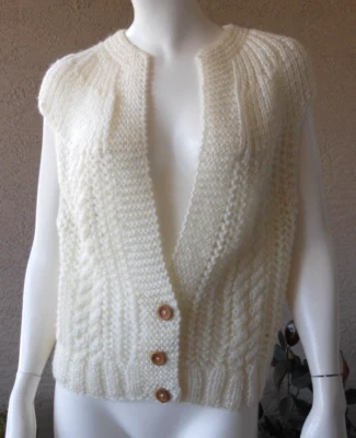 Vintage 70s Size M Open Weave Vest Layering Knitwear Fuzzy Granny Cottage Geek Foto 1 de 4