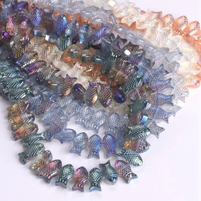 10pcs 15x8mm Glossy Fish Shape Crystal Glass Loose Beads For Jewelry Making DIY - Image 1 of 4