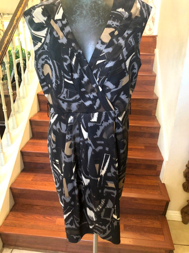 Abito donna Alyx scollo a V foderato nero marrone grigio senza maniche cocktail business 16