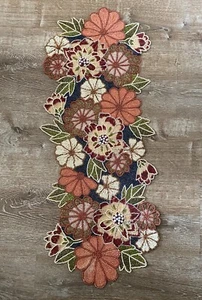 Hand Beaded Multicolor Floral Table Runner Center Piece 36” Long - Picture 1 of 7