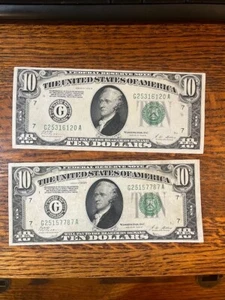 Two 1928B Chicago $10 Green Seal Federal Reserve Note Payable in Gold - Picture 1 of 9