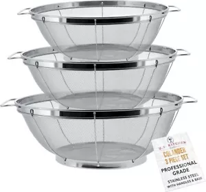 3-Piece Stainless Steel Colander Set - Mesh Strainer Baskets with Handles - Picture 1 of 6