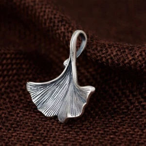 1 PC Small Retro Ginkgo Biloba Leaf Pendant 990 Sterling Silver Charm Pendant - Picture 1 of 2
