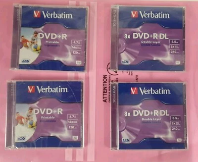4 x Verbatim (8x 8.5GB 240min DVD+R DL) x 2 + (16x 4.7GB 120min DVD+R)  x 2 - Image 1 of 4