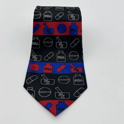 Corbata Romario Manzini Novedad Píldoras Farmacéutico Medicina Tema Microfibra Negra Foto 1 de 4