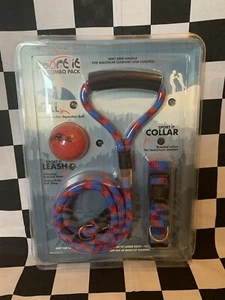 Sport It Dog Combo Pack Red Blue LEASH COLLAR BALL CHEW TOY Squeaker Ball - Picture 1 of 3