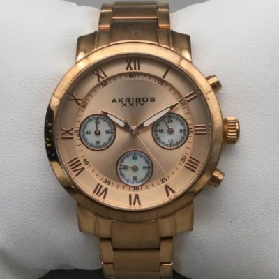 Akribos XXIV relógio cronógrafo feminino 37mm ouro rosa 45mm AK623RG nova bateria 6" - Imagem 1 de 4