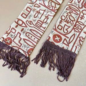 Egyptian Hieroglyph Pattern 1980s Soviet Woman’s Shawl Fringe Scarf Vintage - Picture 1 of 7