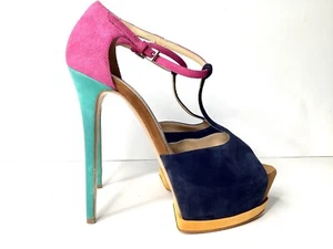 Gianmarco Lorenzi multicolor suede platform heels 39 - Picture 1 of 17
