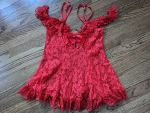 Vtg 90s Y2K Lover's Lane Red Babydoll Chemise Teddy Dress L Off the Shoulder 🎀 - Picture 1 of 15