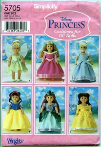 Disfraz de princesa Disney patrón de costura - SEIS princesas para muñecas de 18" - NUEVO - Imagen 1 de 2