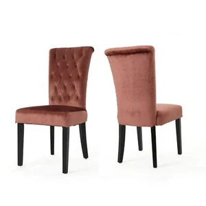 Christopher Knight Home Venetian Tufted Velvet Dining Chair, Blush / Dark Brown - Picture 1 of 9