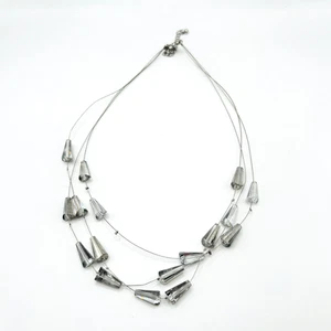 Silver Tone Multi Strand Necklace Cone Bead Layered Wire Statement Jewelry Elega - Picture 1 of 4