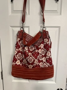 Fossil Large Red Tote/messenger Bag Suede/Leather Trim - Great Bag!!!  - Picture 1 of 11