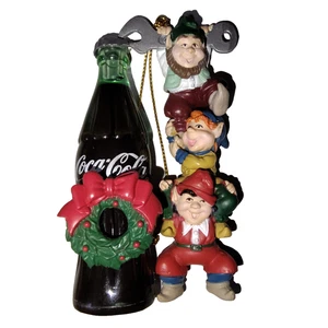 VTG 1990s Coca-Cola Christmas Ornament Elves with Coke Bottle & Wreath Holiday - Picture 1 of 5