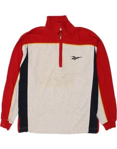 REEBOK Mens Zip Neck Top Long Sleeve Small Grey Colourblock Cotton PJ22 - Picture 1 of 4