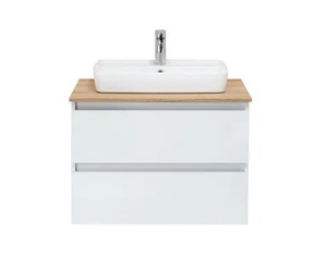 OCCASIONE Mobile Lavabo Bianco e Top Rovere L75 x H53 x P49, Lavabo non Incluso - Foto 1 di 7