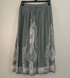 Gypsy Blu Skirt Knee Length Elastic Lined Bohemian Green Hippie Cottagecore Sz M - Picture 1 of 8