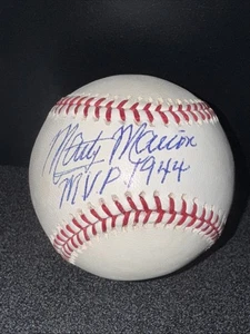 Marty Marion Autografiado Firmado OML Béisbol Inscrito M.V.P. Bas Beckett 1944 - Imagen 1 de 6